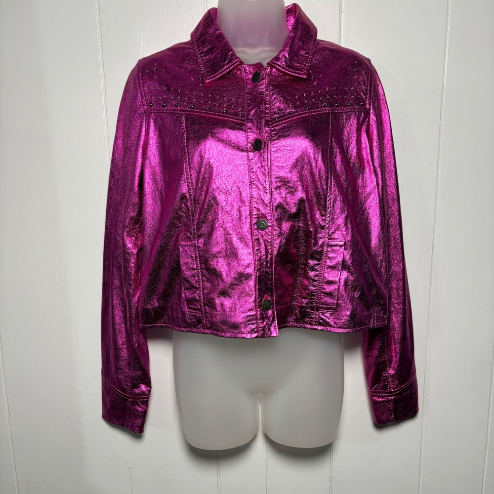 Idyllwind Miranda Lambert Metallic Fuschia Pink Studded Leather Cropped Jacket